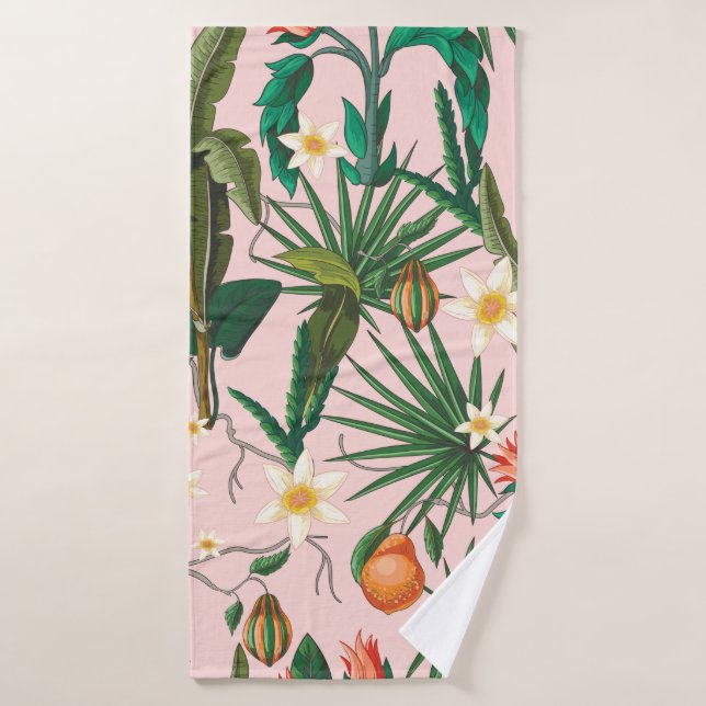 Seamless pattern with tropical leaf, flowers and f bath towel (Bath Towel)