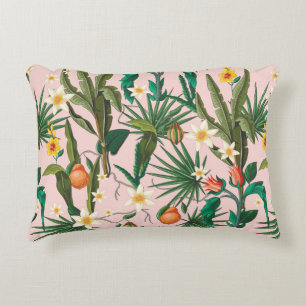 Seamless pattern with tropical leaf, flowers and f decorative cushion