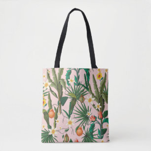 Seamless pattern with tropical leaf, flowers and f tote bag