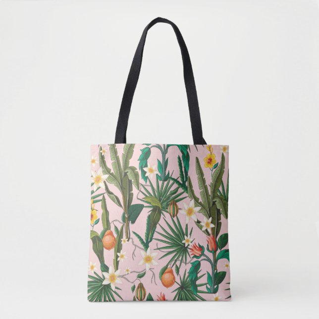 Seamless pattern with tropical leaf, flowers and f tote bag (Front)