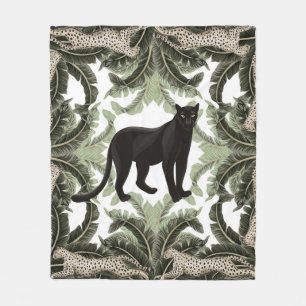Seamless pattern with tropical leaves and animals fleece blanket