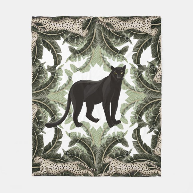 Seamless pattern with tropical leaves and animals fleece blanket (Front)