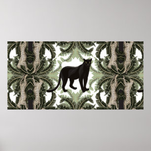 Seamless pattern with tropical leaves and animals poster