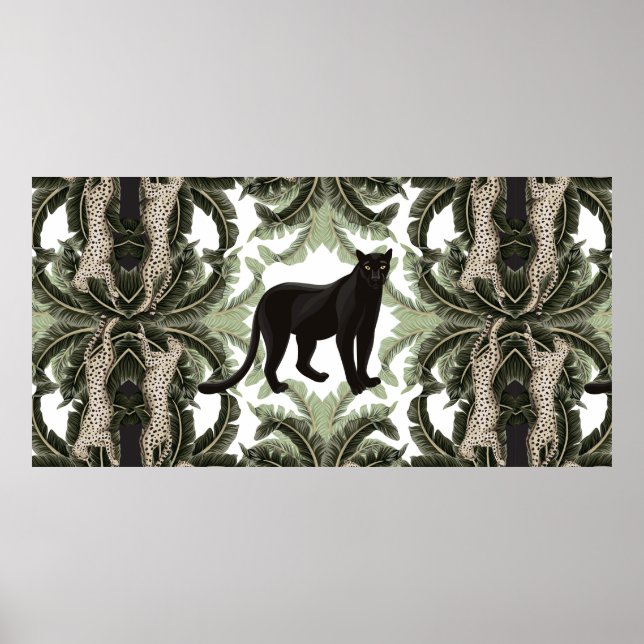 Seamless pattern with tropical leaves and animals poster (Front)