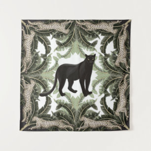 Seamless pattern with tropical leaves and animals tapestry