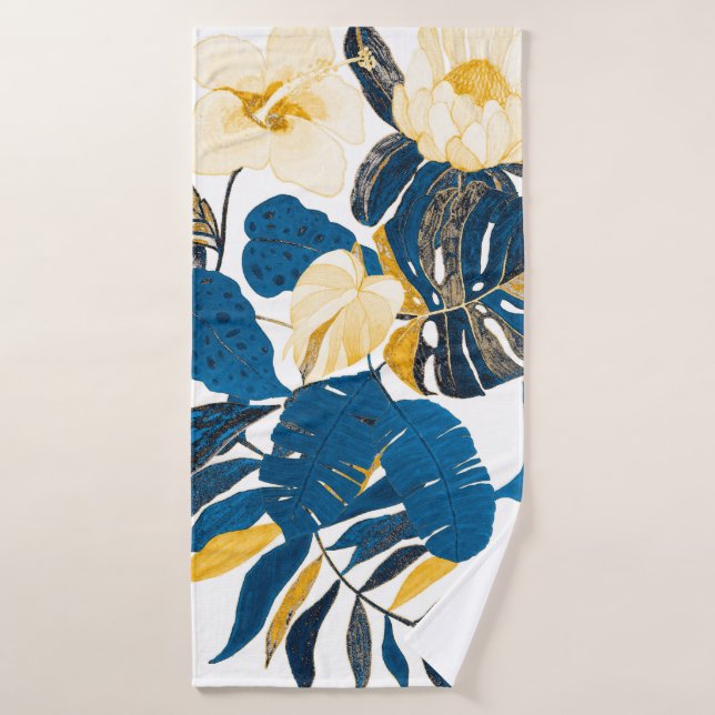 Seamless pattern with tropical leaves and flowers bath towel (Bath Towel)
