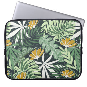 Seamless pattern with tropical leaves and flowers laptop sleeve