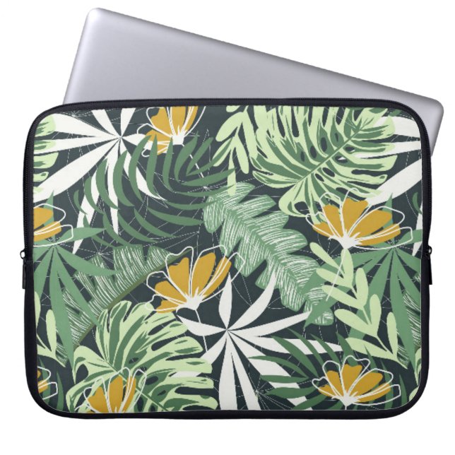 Seamless pattern with tropical leaves and flowers  laptop sleeve (Front)