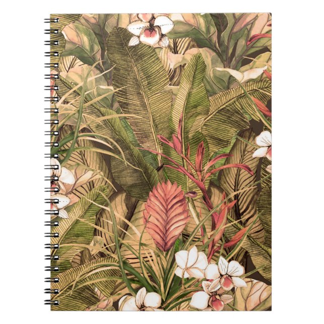 Seamless pattern with tropical leaves and flowers. notebook (Front)