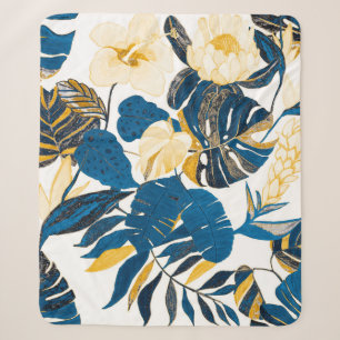 Seamless pattern with tropical leaves and flowers sherpa blanket