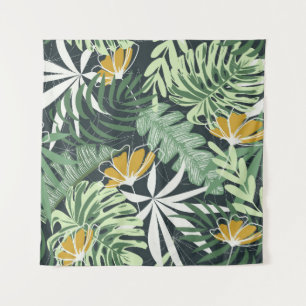 Seamless pattern with tropical leaves and flowers tapestry
