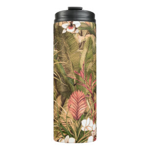 Seamless pattern with tropical leaves and flowers. thermal tumbler