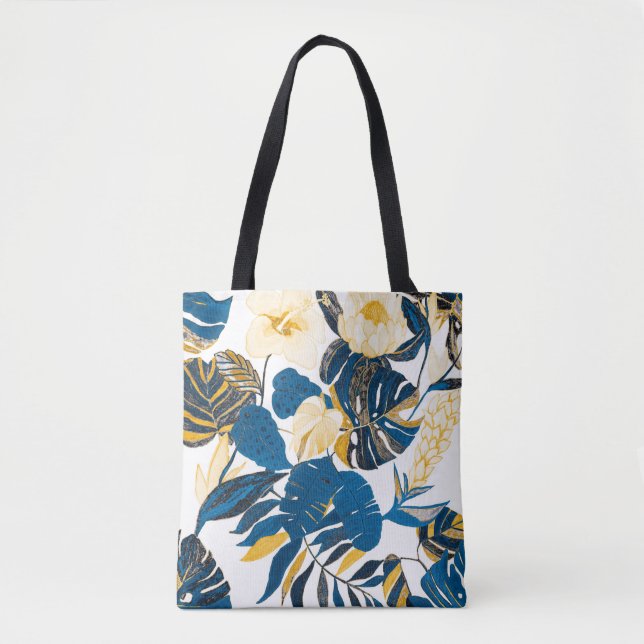 Seamless pattern with tropical leaves and flowers tote bag (Front)