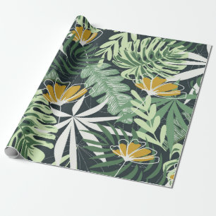 Seamless pattern with tropical leaves and flowers wrapping paper