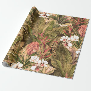 Seamless pattern with tropical leaves and flowers. wrapping paper