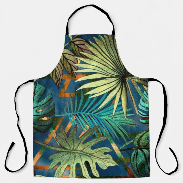Seamless pattern with tropical leaves and geometri apron (Front)