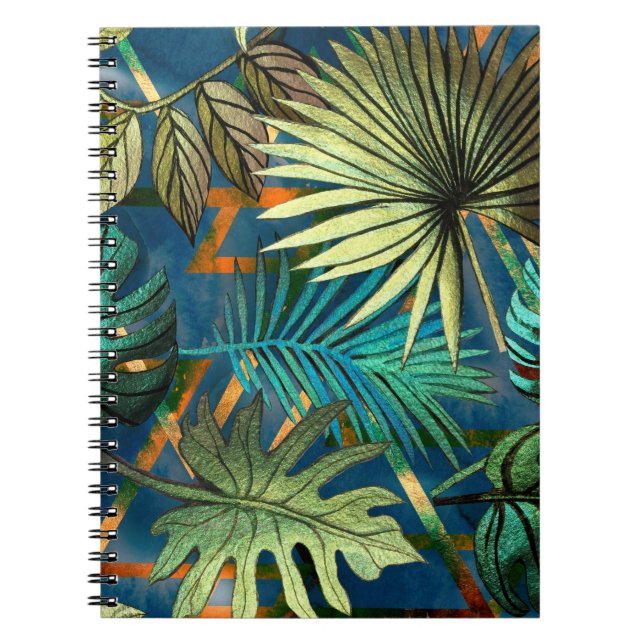 Seamless pattern with tropical leaves and geometri notebook (Front)