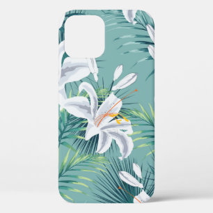 Seamless pattern with tropical leaves and royal wh iPhone 12 case
