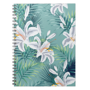 Seamless pattern with tropical leaves and royal wh notebook
