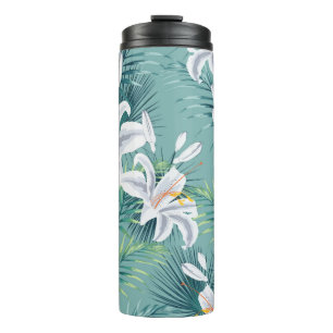 Seamless pattern with tropical leaves and royal wh thermal tumbler