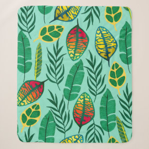 Seamless pattern with tropical leaves. Gouache art Sherpa Blanket