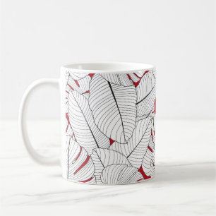 Seamless pattern with tropical leaves in red and w coffee mug