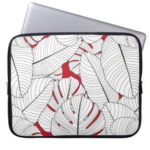 Seamless pattern with tropical leaves in red and w laptop sleeve