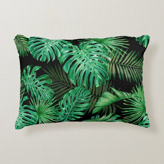Seamless pattern with tropical leaves on a dark ba decorative cushion (Front)