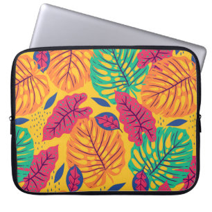 Seamless pattern with tropical leaves on yellow ba laptop sleeve