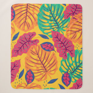 Seamless pattern with tropical leaves on yellow ba sherpa blanket