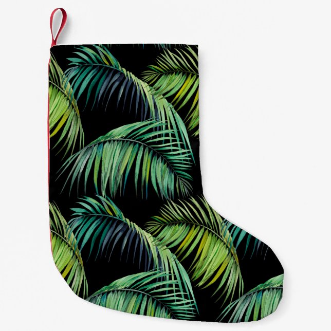 Seamless pattern with tropical palm leaves. Waterc Small Christmas Stocking (Front)