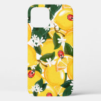 Seamless pattern with tropical summer lemon fruits