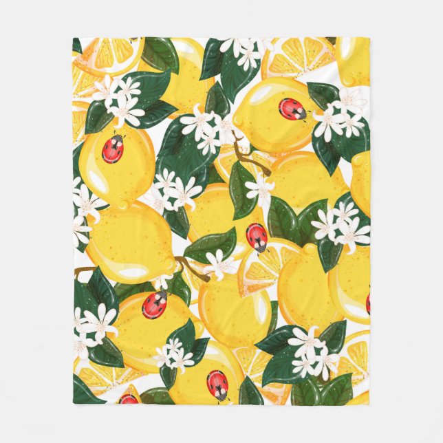 Seamless pattern with tropical summer lemon fruits fleece blanket (Front)