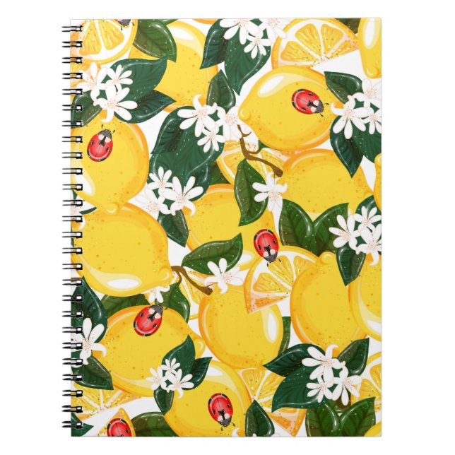 Seamless pattern with tropical summer lemon fruits notebook (Front)