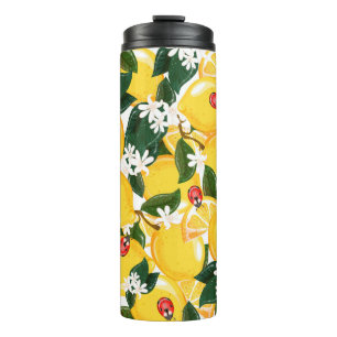 Seamless pattern with tropical summer lemon fruits thermal tumbler