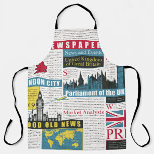 seamless pattern with UK or London newspaper. Pag Apron