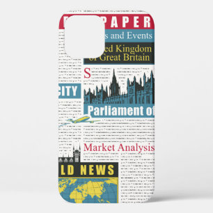  seamless pattern with UK or London newspaper. Pag iPhone 12 Case