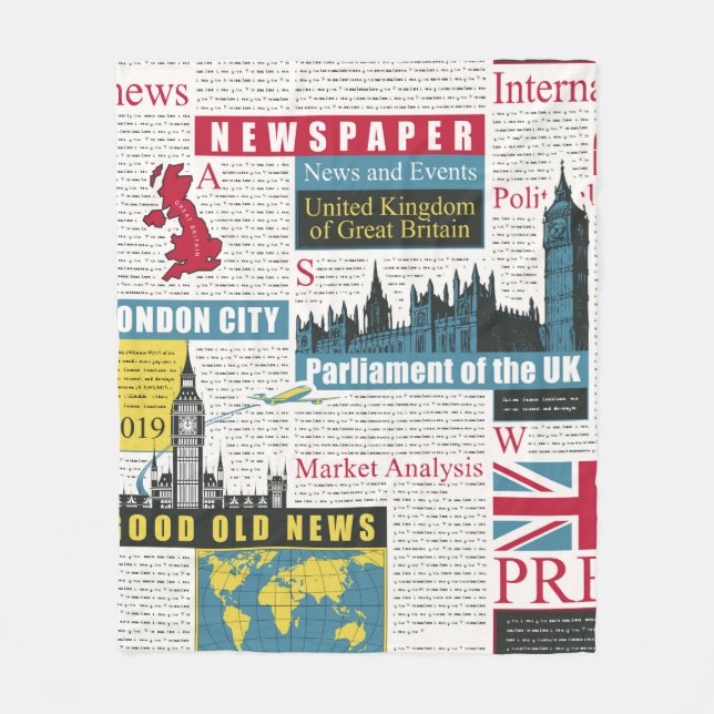  seamless pattern with UK or London newspaper. Pag Fleece Blanket (Front)