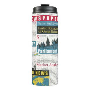 seamless pattern with UK or London newspaper. Pag Thermal Tumbler