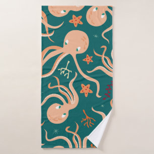 Seamless pattern with underwater ocean animals, cu bath towel