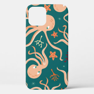 Seamless pattern with underwater ocean animals, cu iPhone 12 case