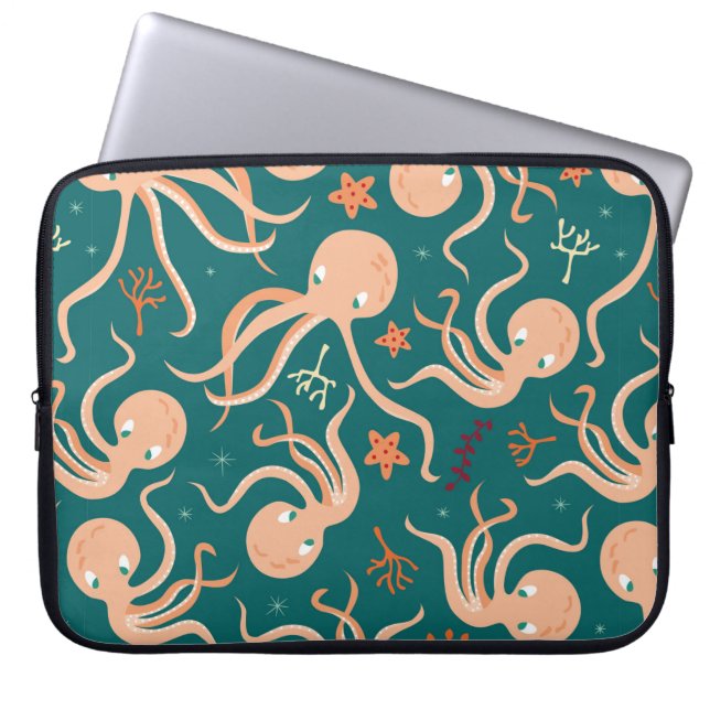 Seamless pattern with underwater ocean animals, cu laptop sleeve (Front)