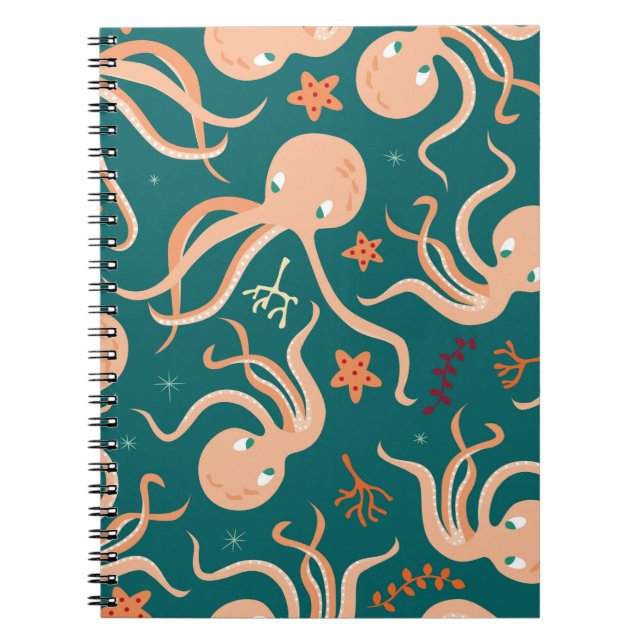 Seamless pattern with underwater ocean animals, cu notebook (Front)
