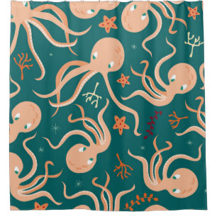 Seamless pattern with underwater ocean animals, cu shower curtain