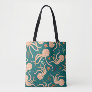 Seamless pattern with underwater ocean animals, cu tote bag