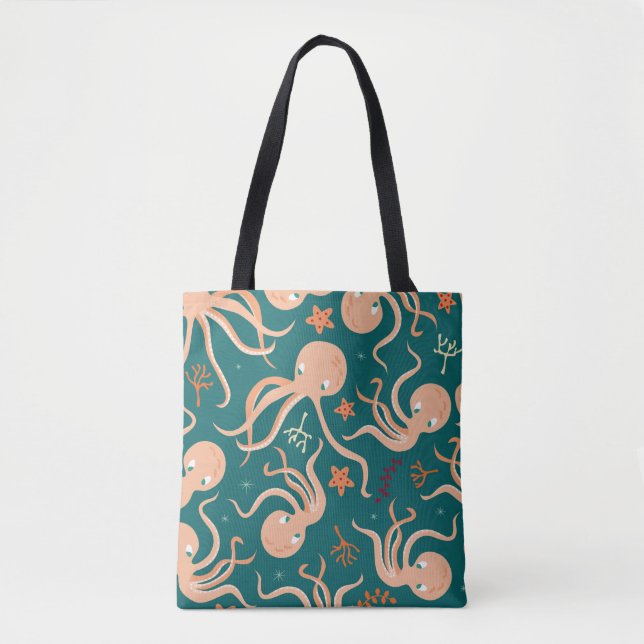 Seamless pattern with underwater ocean animals, cu tote bag (Front)