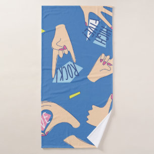 Seamless pattern with various hands gestures in br bath towel