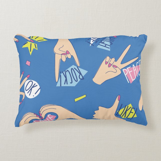 Seamless pattern with various hands gestures in br decorative cushion (Front)