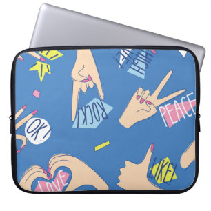 Seamless pattern with various hands gestures in br laptop sleeve