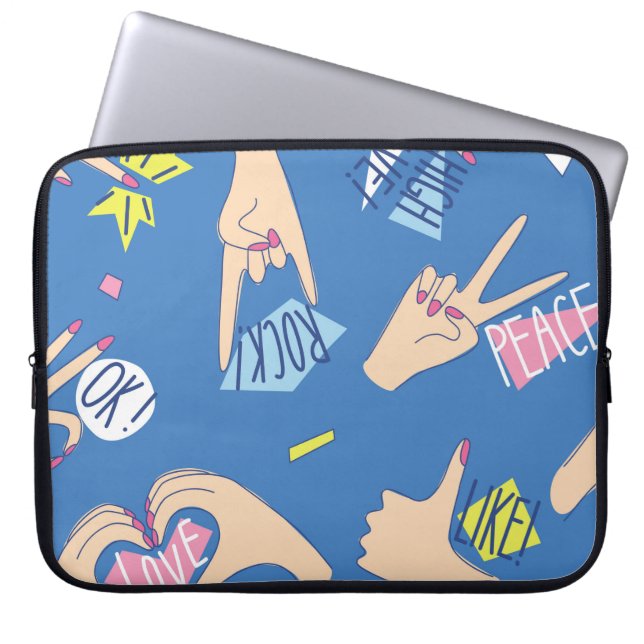 Seamless pattern with various hands gestures in br laptop sleeve (Front)